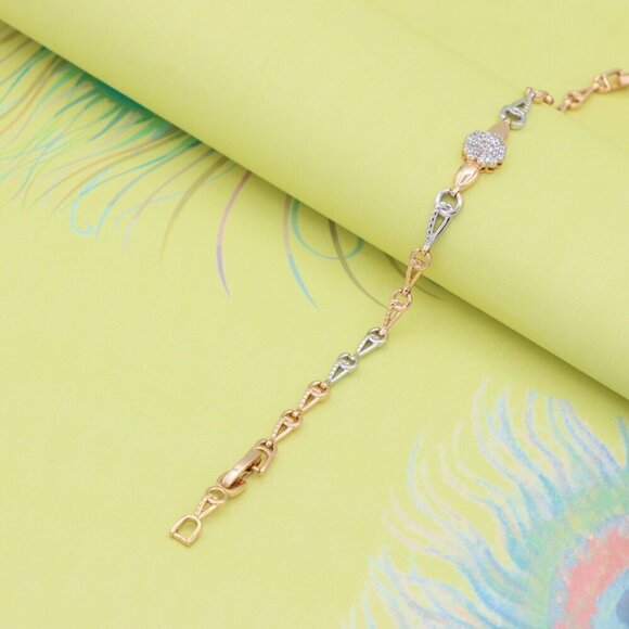 Elegant Rose Gold+Silver Floral Bracelet with Sparkling Center, XPBL0724 - Picture 5 of 12